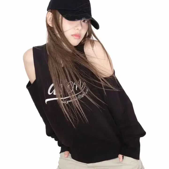 [BUNJANG] AZON Kate Hole Sweatshirt - Gray / 애즈온 케이트 홀 스웻셔츠 - 그레이