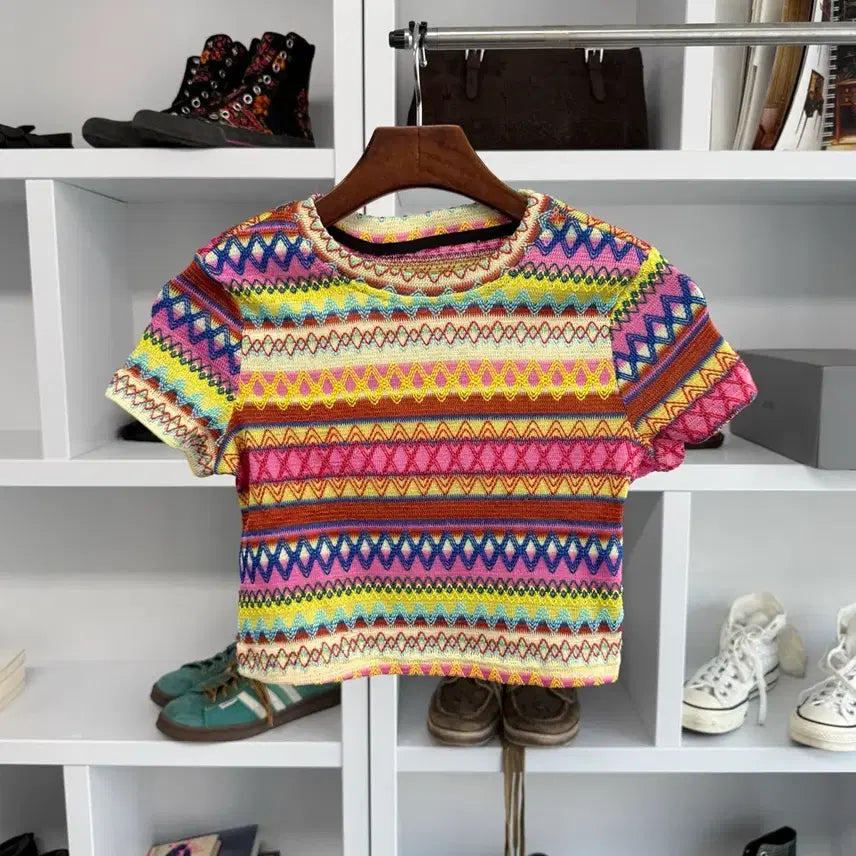 [BUNJANG] Vintage Ethnic Knit T-Shirt / 빈티지 에스닉 니트 티셔츠