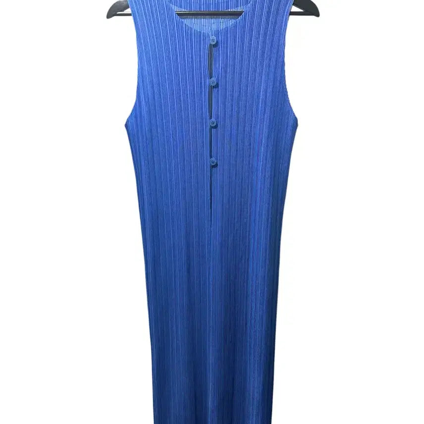 [BUNJANG] Pleats Please Sleeveless Button Dress Blue Size 3 / 플리츠플리즈 버튼 슬리브리스 원피스 블루 3사이즈