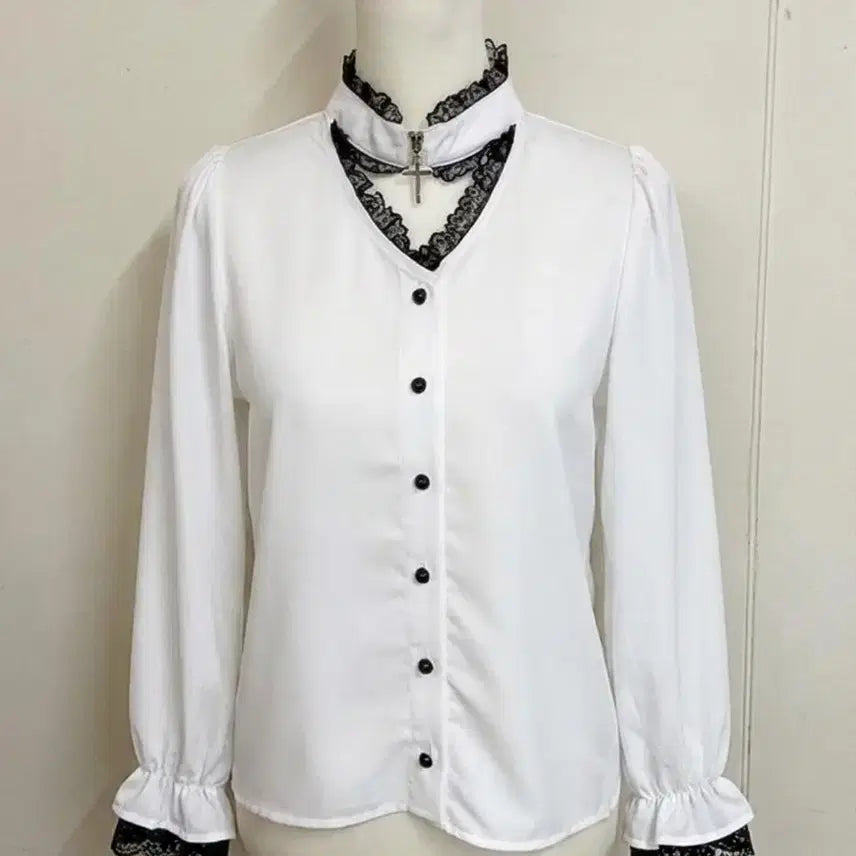 [BUNJANG] Mazz Cross Choker Blouse / 마즈 십자가 초커 블라우스 지뢰계 양산형 니트 버클