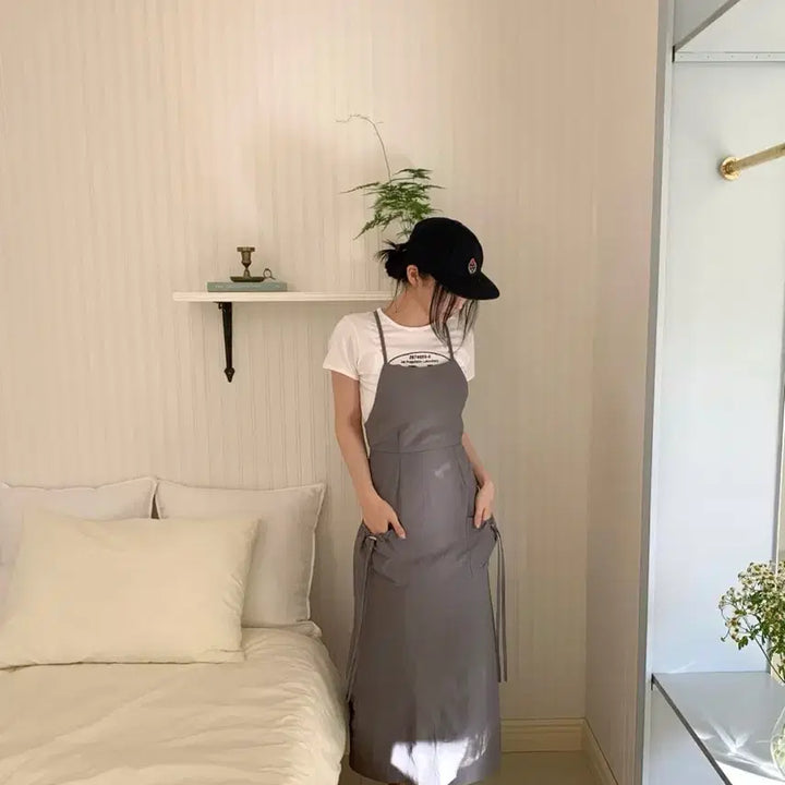 [BUNJANG] Nylon Blend String Maxi Dress / (새상품) 끈원피스 롱원피스 나일론 바스락