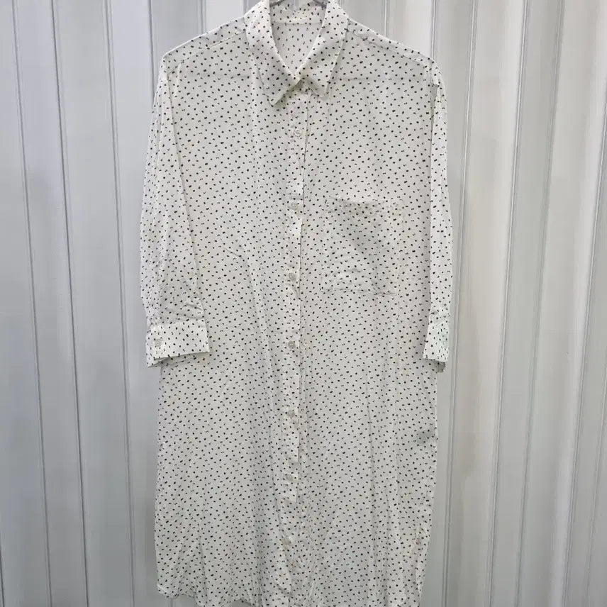 [BUNJANG] White Polka Dot Shirt Long Dress / 화이트 잔도트 셔츠 롱 원피스