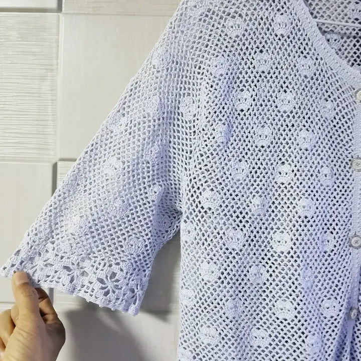 [BUNJANG] Light Blue Hand-Knit Cardigan / 연하늘색 손뜨개 가디건