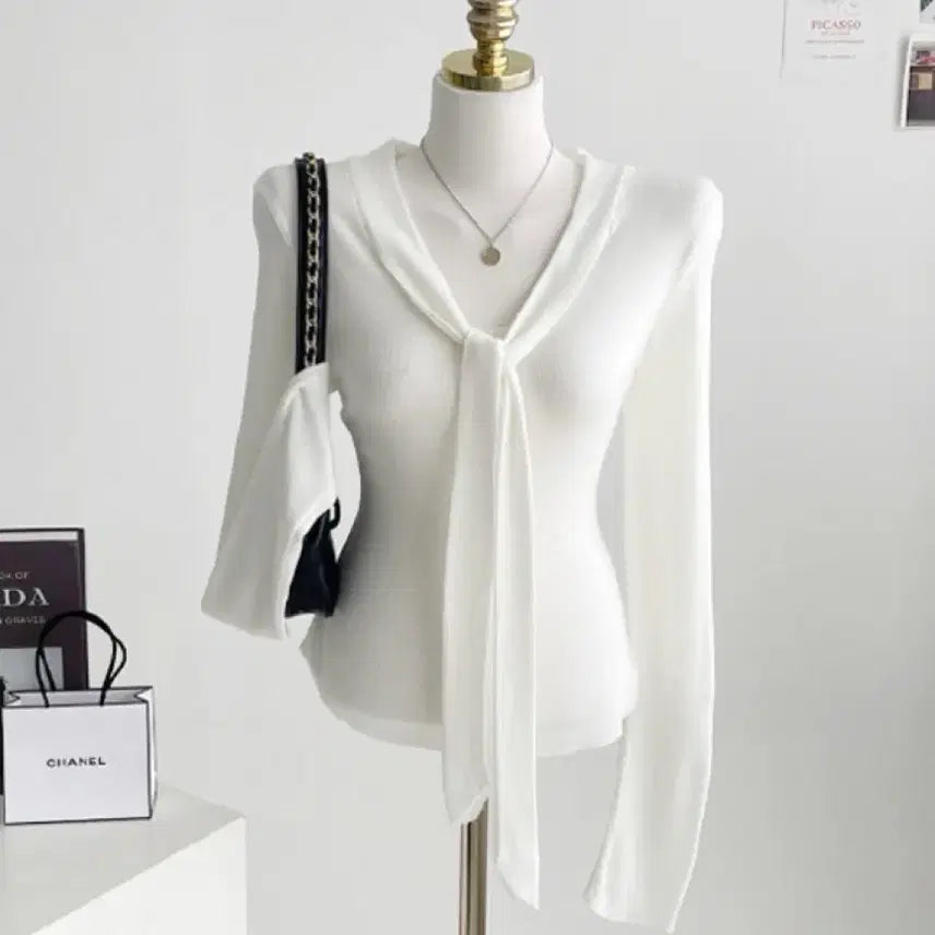 [BUNJANG] White Tie Blouse / 타이 블라우스티