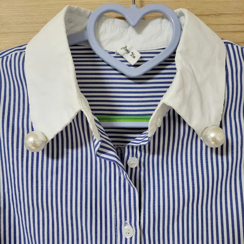 [BUNJANG] Pearl Bead Stripe Blouse / 너무 예쁜 진주 비즈 스트라이프 셔츠 블라우스