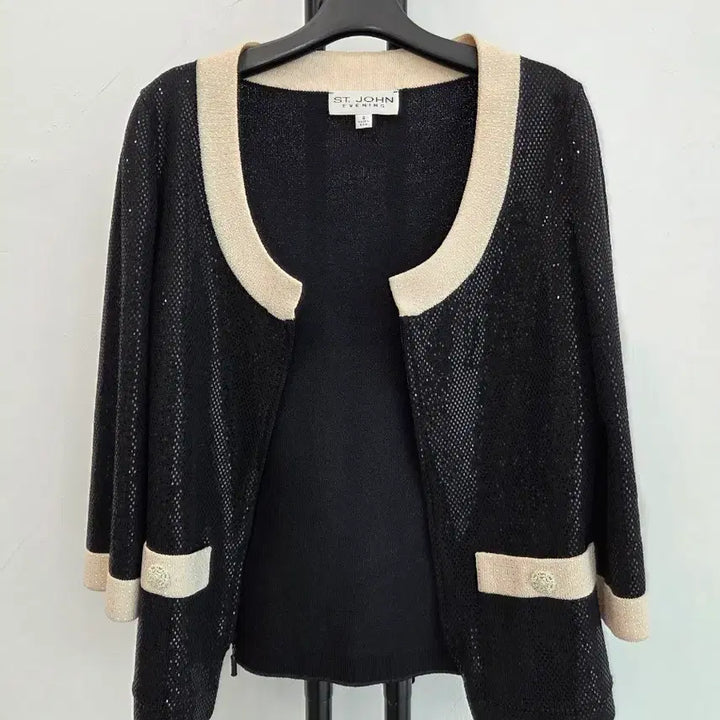[BUNJANG] ST. JOHN Black Knit Cardigan / 정품 센존 ST.JOHN 블랙 니트 가디건