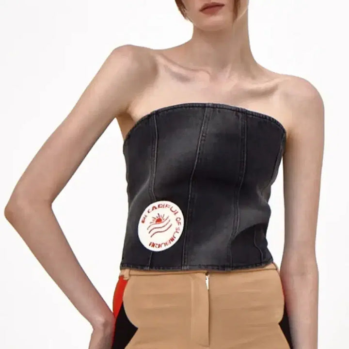[BUNJANG] Kijun Air Brushed Denim Bustier Top (Size S) / 기준 kijun 에어 브러시 데님 뷔스티에 탑 새상품