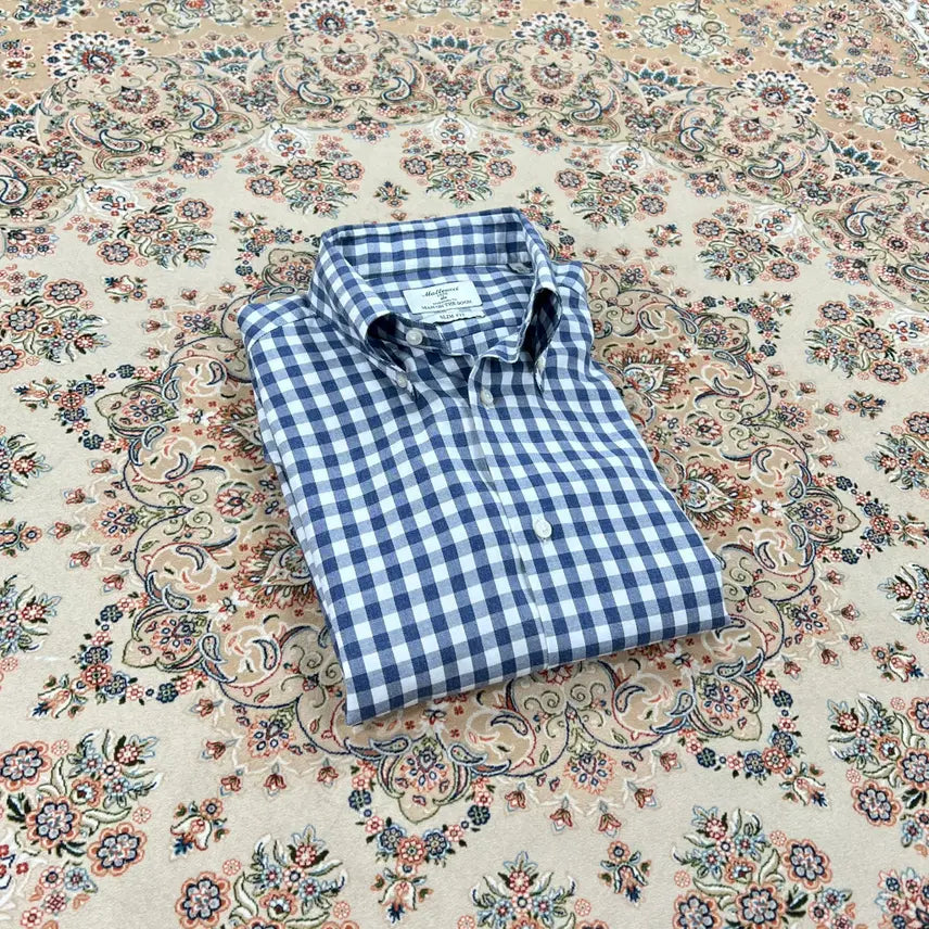 [BUNJANG] Mateucci by Bagutta 1939 Italian Gingham Flannel Button-Down Shirt / [A등급 15.5] 마테우치 맨온더분 블루깅엄 버튼다운셔츠
