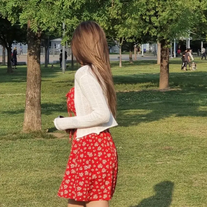 [BUNJANG] Red Mini Dress Size 55 Floral Pattern / 새상품) 55사이즈 레드 미니 원피스
