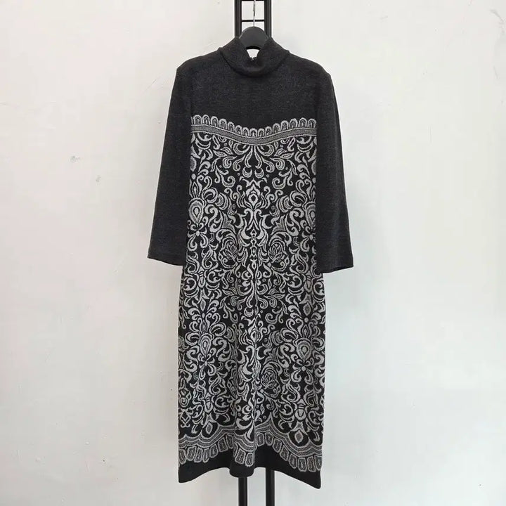 [BUNJANG] ST. JOHN Patterned Wool Long Dress / 정품 센존 ST.JOHN 패턴 모직 롱 원피스