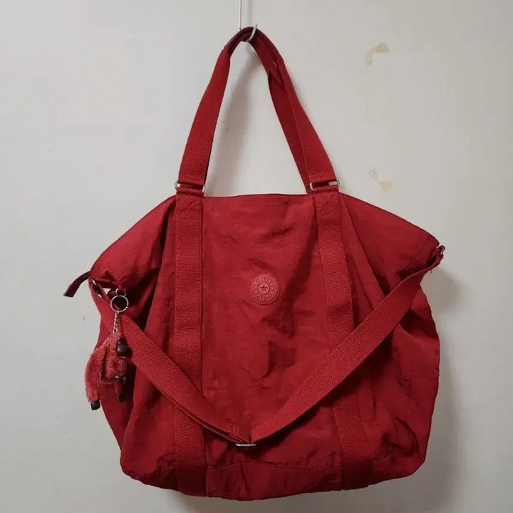 [BUNJANG] Kipling Red Tote Bag with Monkey Keychain / 빅사이즈 키플링 레드 토트백 + 몽키 키링