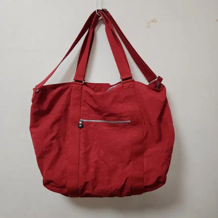 [BUNJANG] Kipling Red Tote Bag with Monkey Keychain / 빅사이즈 키플링 레드 토트백 + 몽키 키링