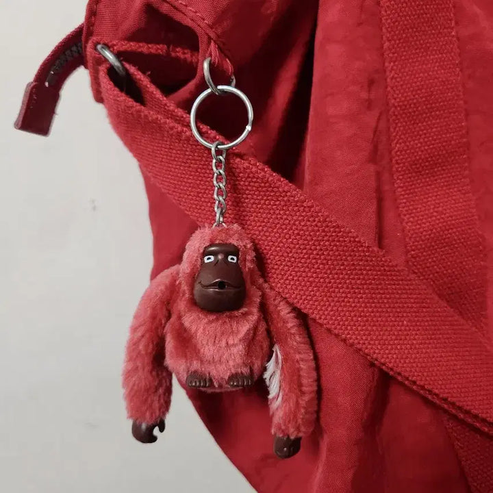 [BUNJANG] Kipling Red Tote Bag with Monkey Keychain / 빅사이즈 키플링 레드 토트백 + 몽키 키링