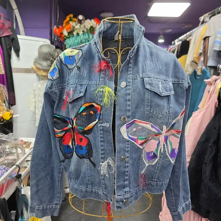 [BUNJANG] Vintage Butterfly Embroidery Denim Jacket / 나비 자수 데님 청자켓(66)
