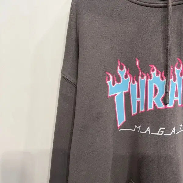[BUNJANG] THRASHER Flame Logo Oversized Hoodie Charcoal XL / XL 트레셔 오버핏 플레임 로고 후디 후드 티셔츠 차콜