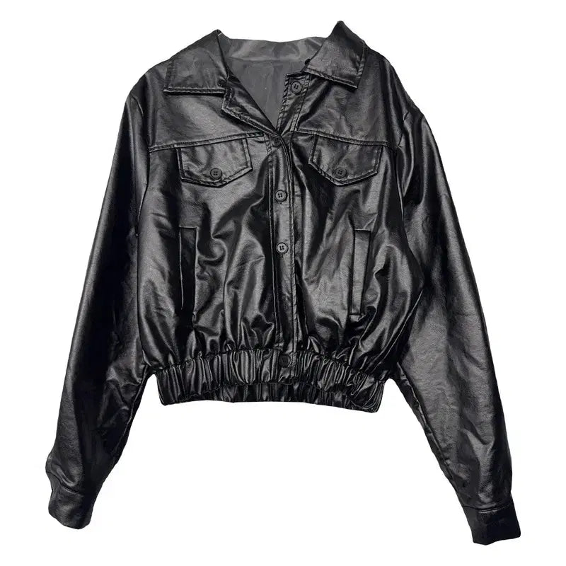 [BUNJANG] Vintage Glossy Leather Jacket / 빈티지 유광 레자 자켓 FREE