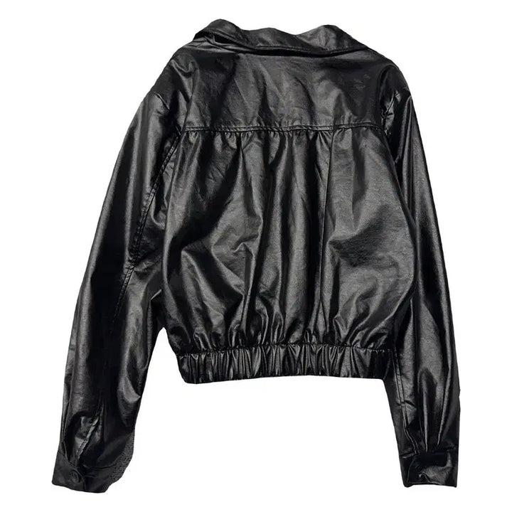 [BUNJANG] Vintage Glossy Leather Jacket / 빈티지 유광 레자 자켓 FREE