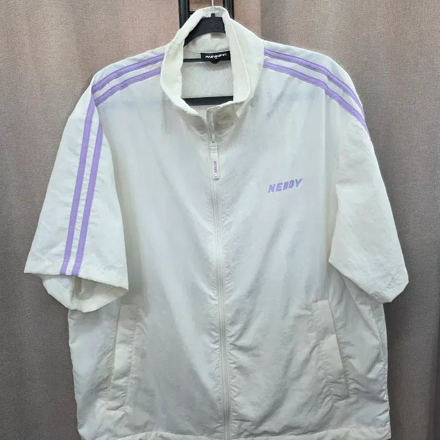[BUNJANG] NERDY Short Sleeve Track Jacket White Lavender / 널디 반팔 트랙 자켓 화이트 라벤더