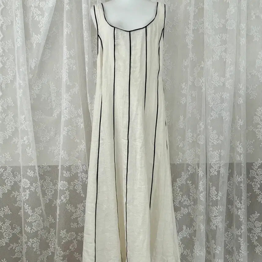 [BUNJANG] Massimo Dutti Linen Blend Two-Tone Maxi Dress Ivory / L) 새상품 마시모두띠 린넨 블렌드 투톤 원피스 아이보리