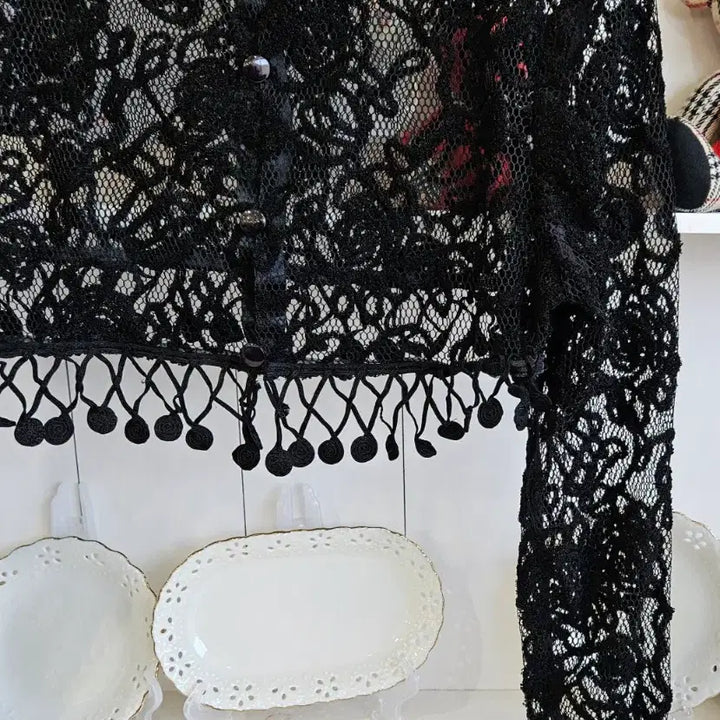 [BUNJANG] Carule Black Lace Crop Cardigan / 블랙 레이스 크롭 가디건