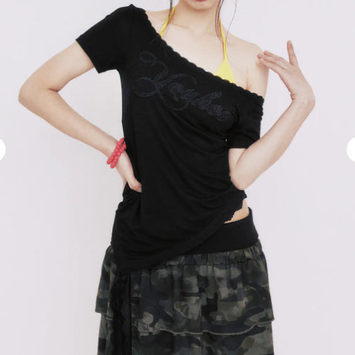 [BUNJANG] YOHI Lace Asymmetrical Tee / (새상품) 유희 레이스 언발란스 티