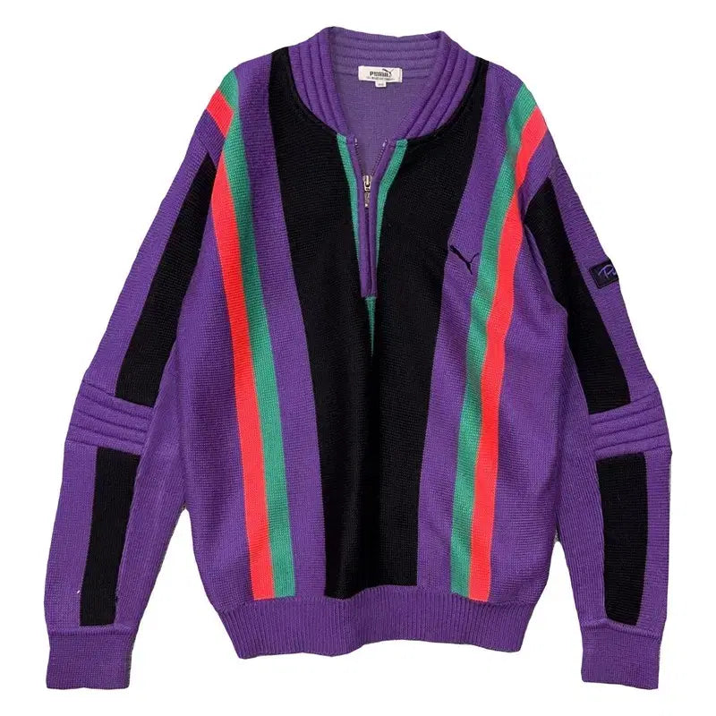 [BUNJANG] Puma 90s Archive Purple Multicolour Half-Zip Sweatshirt / 푸마 90s 아카이브 퍼플 멀티컬러 반집업 스웨트 110