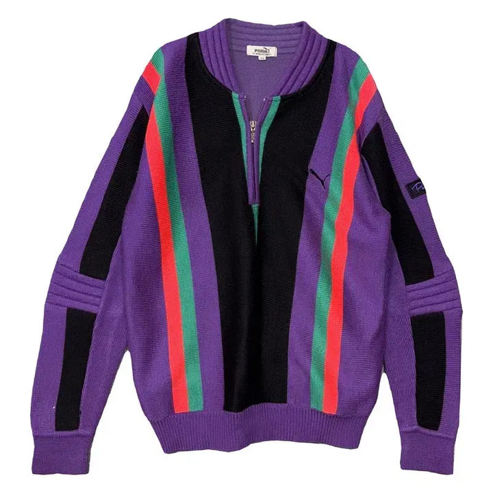 [BUNJANG] Puma 90s Archive Purple Multicolour Half-Zip Sweatshirt / 푸마 90s 아카이브 퍼플 멀티컬러 반집업 스웨트 110