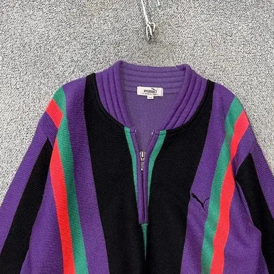[BUNJANG] Puma 90s Archive Purple Multicolour Half-Zip Sweatshirt / 푸마 90s 아카이브 퍼플 멀티컬러 반집업 스웨트 110