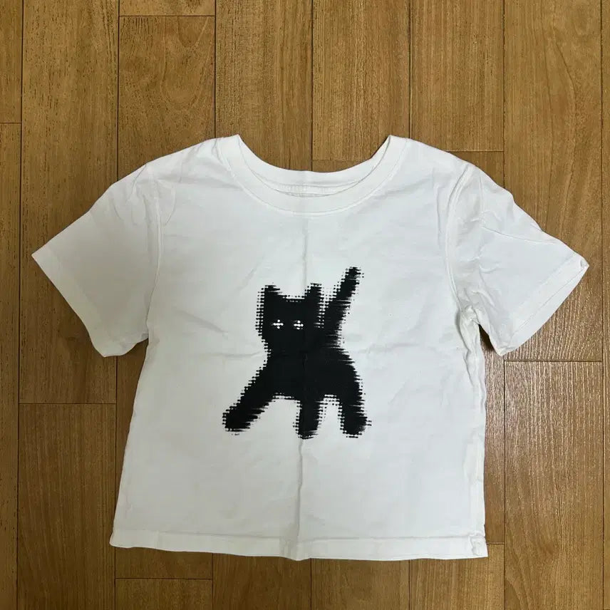 [BUNJANG] AAEI T-Shirt White Black Cat Print / 에이이에이이반팔