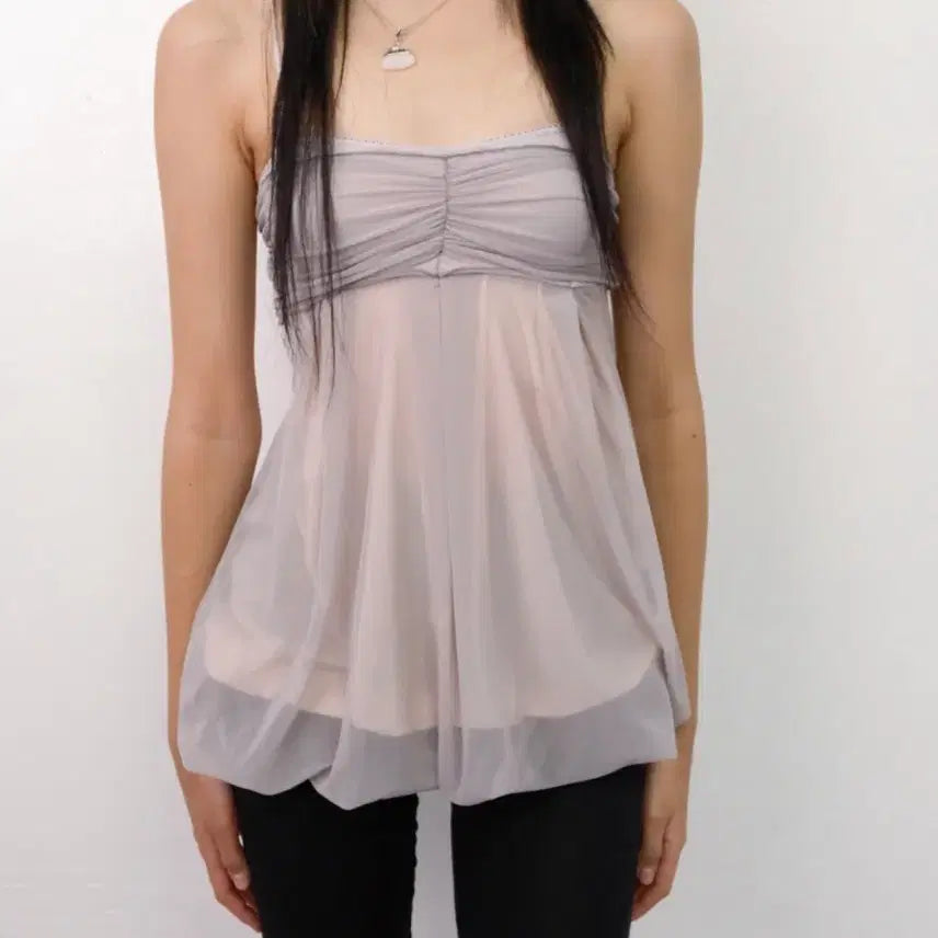 [BUNJANG] Loose Sleepover Mesh Fluff Mini Top (Lilac Blush) / 루즈슬립오버 메쉬 플러프 미니 탑(라일락 블러쉬)