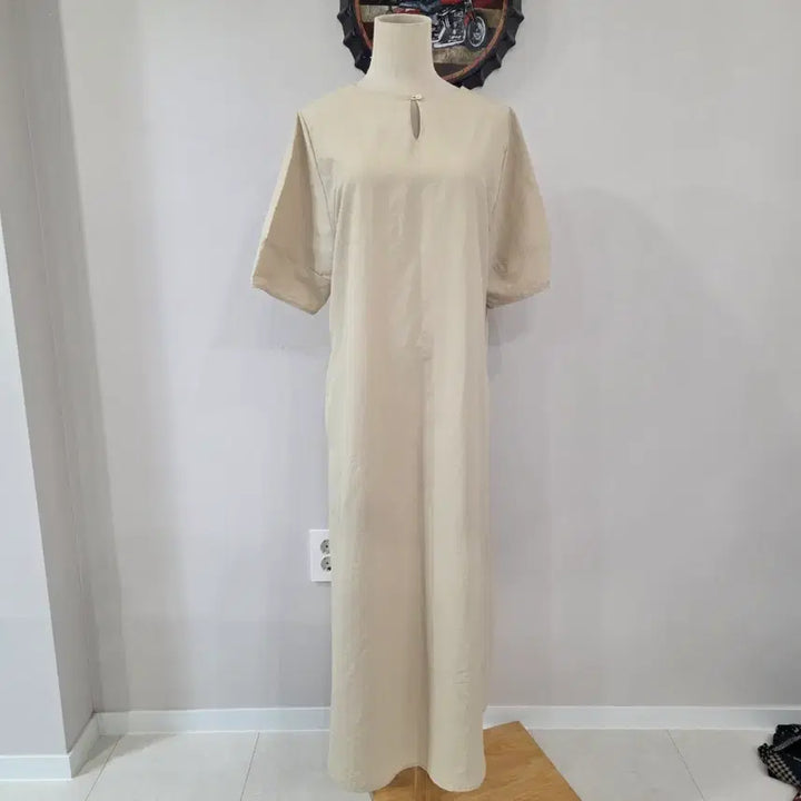 [BUNJANG] Beige Long Sleeve Dress / 수입보세 베이지 롱원피스 반팔형