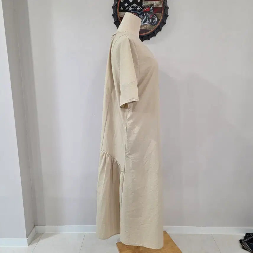 [BUNJANG] Beige Long Sleeve Dress / 수입보세 베이지 롱원피스 반팔형