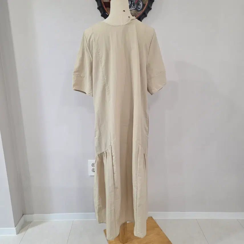 [BUNJANG] Beige Long Sleeve Dress / 수입보세 베이지 롱원피스 반팔형