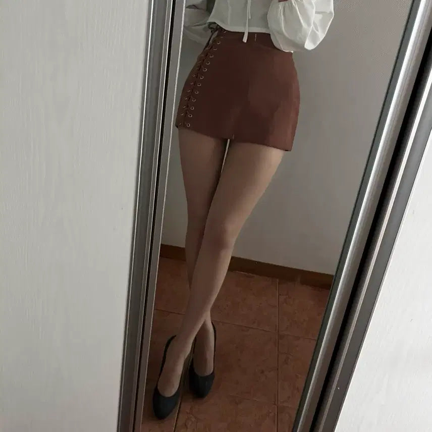 [BUNJANG] Suede Mini Skirt / 스웨이드 미니스커트 착샷o