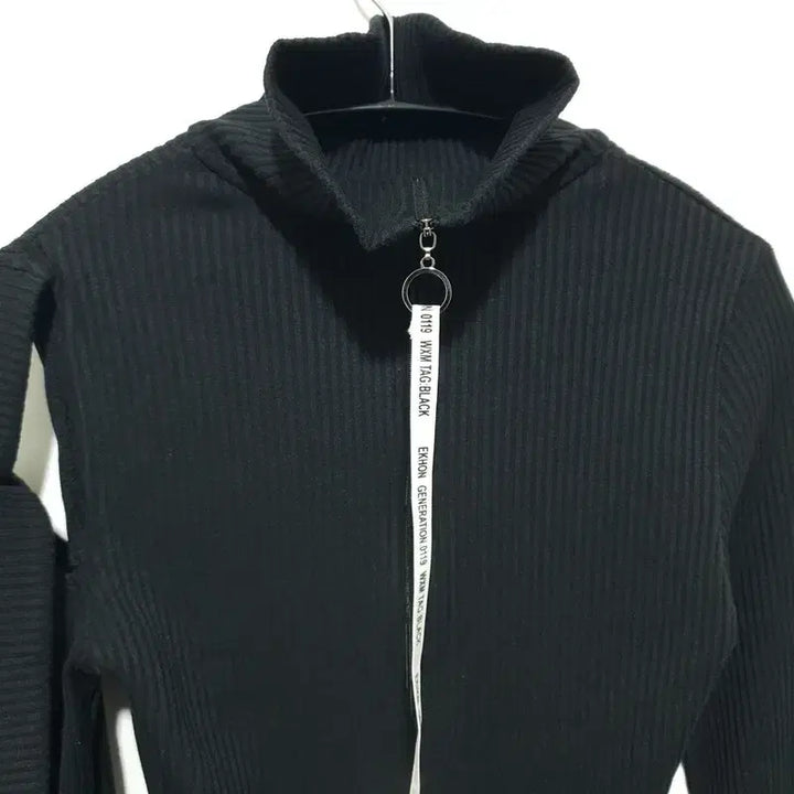 [BUNJANG] Econ Rib Detail Ribbed Turtleneck Knit / 에콘 리본디테일 골지 터틀넥 니트 F_M1183