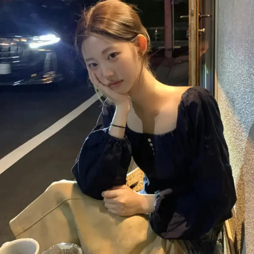 [BUNJANG] JENNIE O Dear Rose Blouse Navy / 제니오 디어 로즈 블라우스 M 네이비