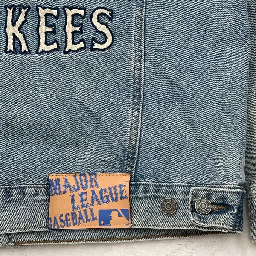[BUNJANG] MLB New York Yankees Embroidered Logo Denim Jacket / (100)MLB 뉴욕양키스 자수로고 데님 자켓