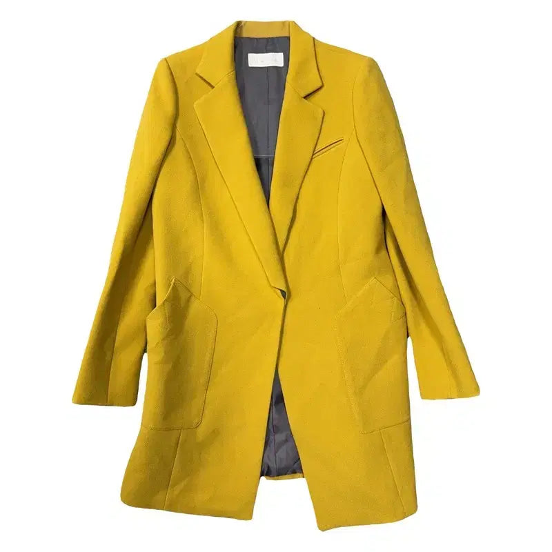 [BUNJANG] MICHAA Yellow Classic One-Button Long Coat Blazer M / 미샤 옐로우 클래식 원버튼 롱 코트 블레이저 M