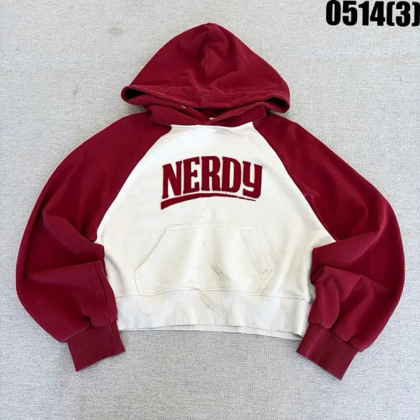 [BUNJANG] NERDY Crop Hoodie Red/Ivory S / 널디 크롭 후드티 레드/아이보리 S 0514