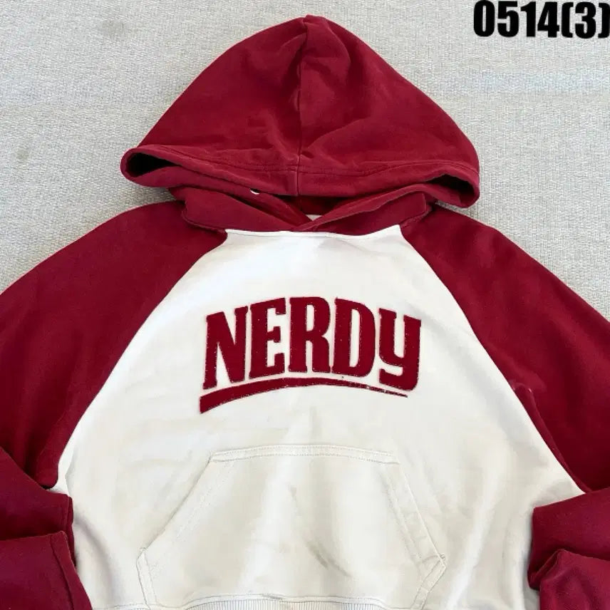 [BUNJANG] NERDY Crop Hoodie Red/Ivory S / 널디 크롭 후드티 레드/아이보리 S 0514