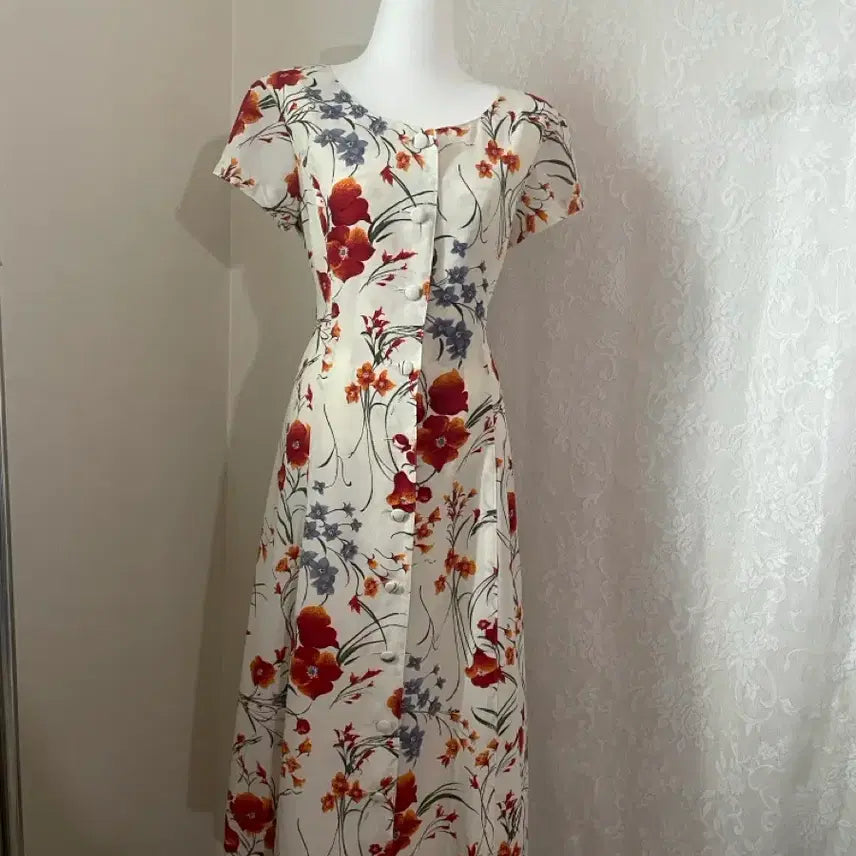 [BUNJANG] Floral Pattern Lace-Up Dress / 플라워 패턴 레이스업 원피스