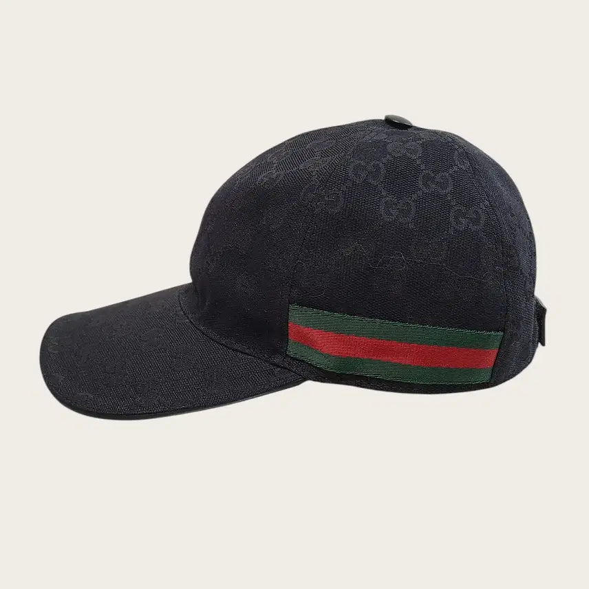 [BUNJANG] Gucci Black Three-Stripe Web GG Canvas Baseball Cap / [M] 구찌 블랙 삼선 웹 GG 캔버스 볼캡 모자