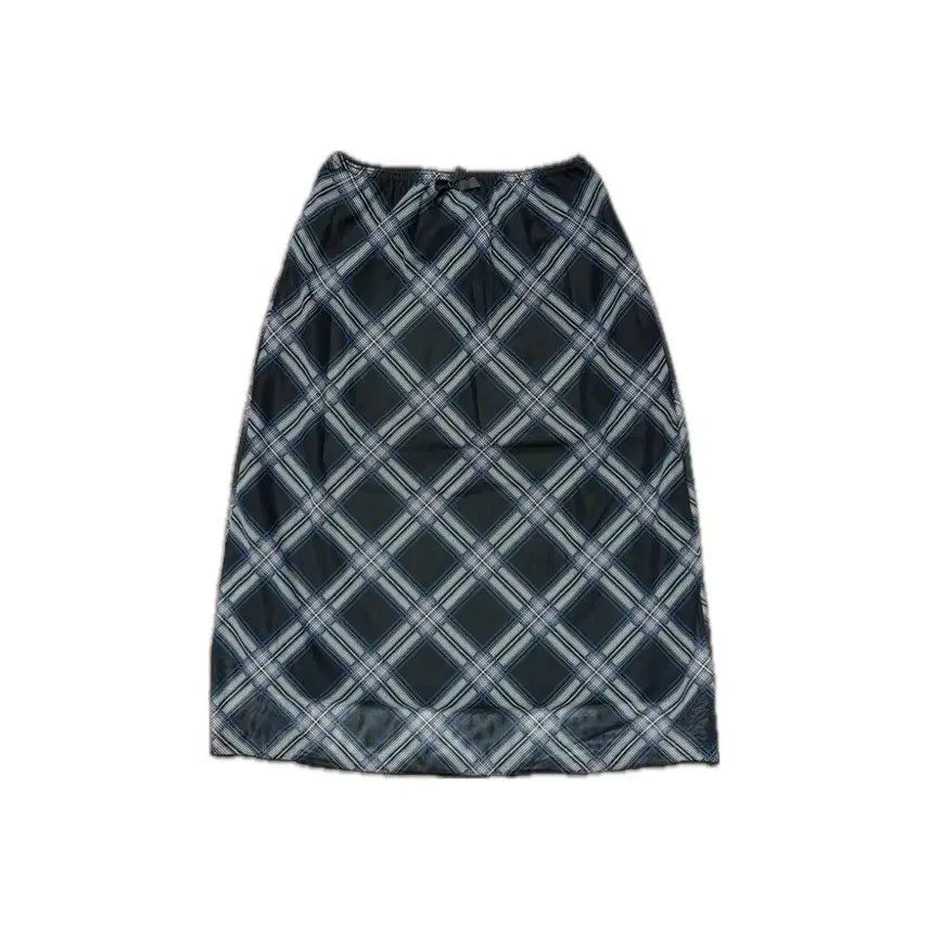 [BUNJANG] Ribbon Plaid Long Skirt Black / 리본 체크무늬 롱스커트 블랙