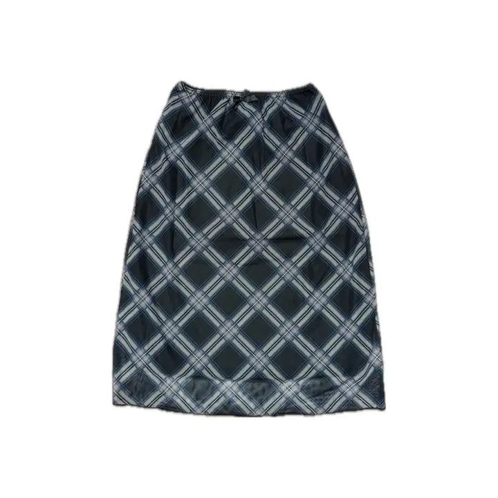 [BUNJANG] Ribbon Plaid Long Skirt Black / 리본 체크무늬 롱스커트 블랙