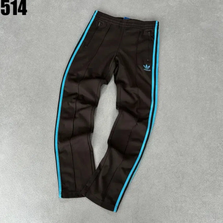 [BUNJANG] Adidas Brown Track Pants Blue Stripe L / 아디다스 브라운 트랙 바지 파란색 라인 L