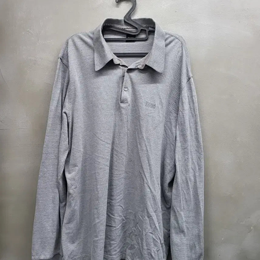 [BUNJANG] BOSS Long Sleeve Polo Shirt Grey / 보스 BOSS 긴팔 폴로 셔츠 그레이110