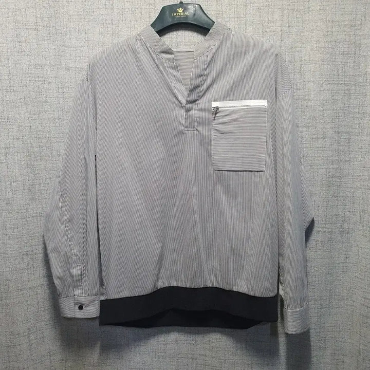 [BUNJANG] System Straight Henley Neck Pocket Pullover Shirt / 시스템 스트라이트 헨리넥 포켓 풀오버 셔츠 100