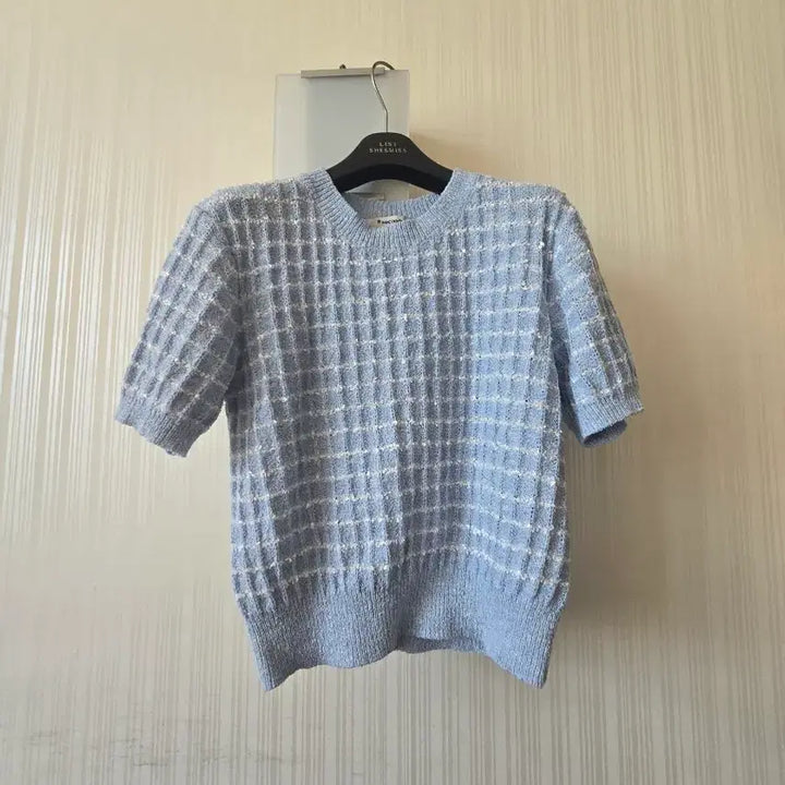 [BUNJANG] 8Seconds Short Sleeve Knit Blue Check S / 8Seconds  반팔 니트 하늘색 체크 S