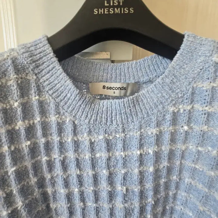 [BUNJANG] 8Seconds Short Sleeve Knit Blue Check S / 8Seconds  반팔 니트 하늘색 체크 S