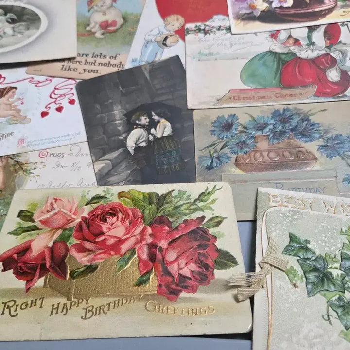 [BUNJANG] Vintage &amp; Antique Postcards Set (13 pcs) / 빈티지 카드 앤틱 카드 빈티지 엽서 꽃엽서 천사엽서 아기카드